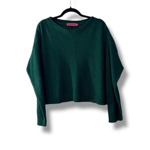 Cozy forest green cropped open knit long sleeve sweater Boohoo XL
